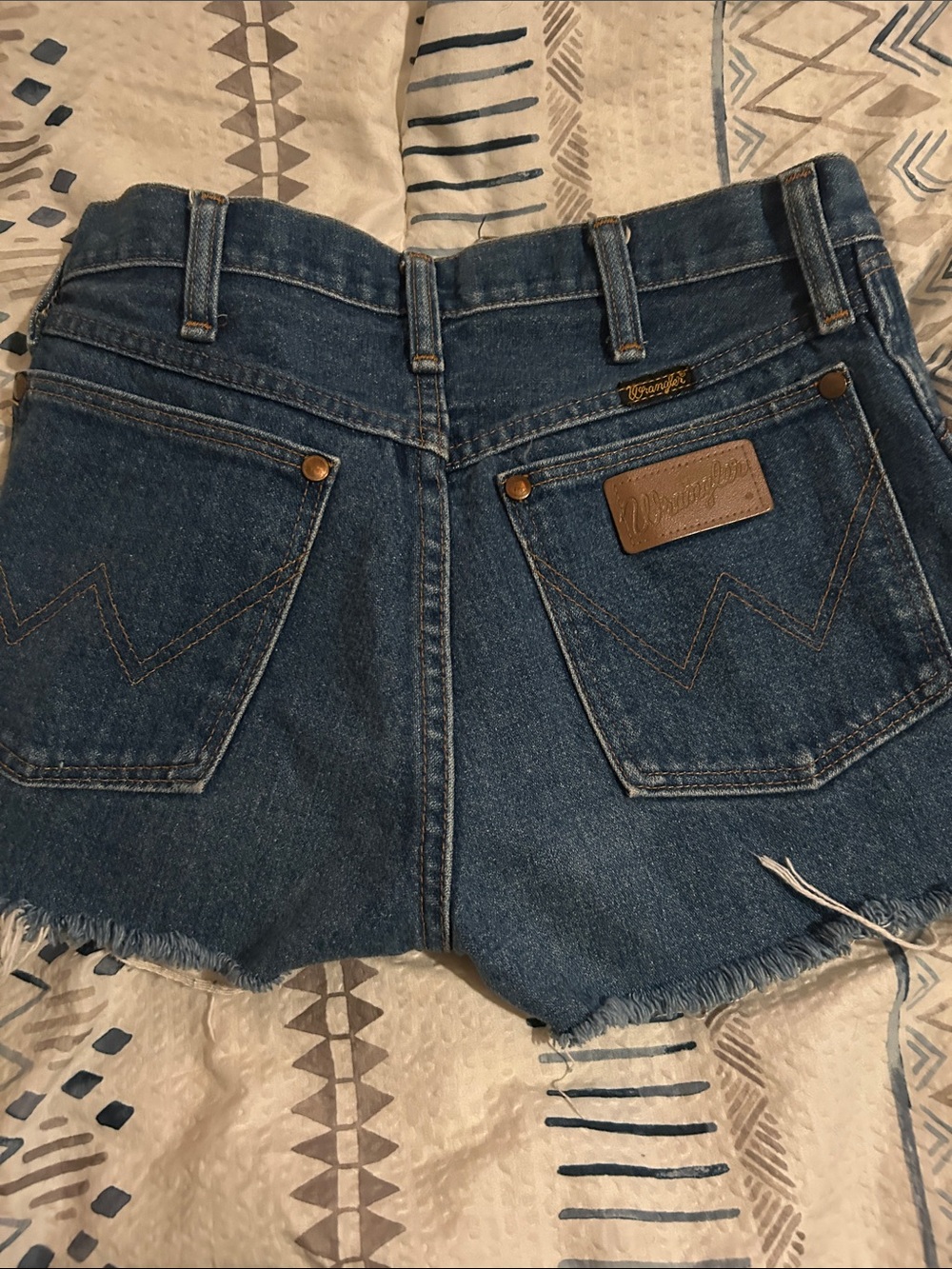 Wrangler Dark Blue Denim Frayed Hem Jean Shorts